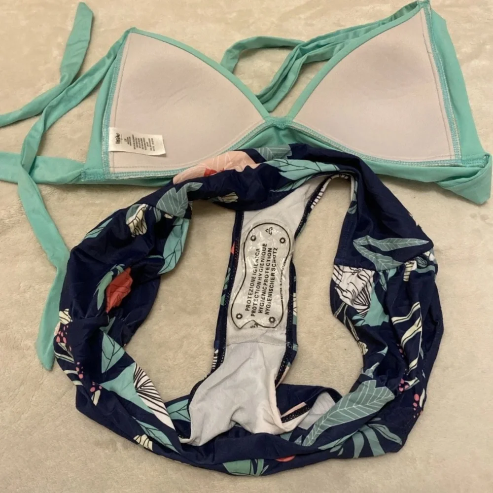 Aqua and Navy Floral Bikini Set